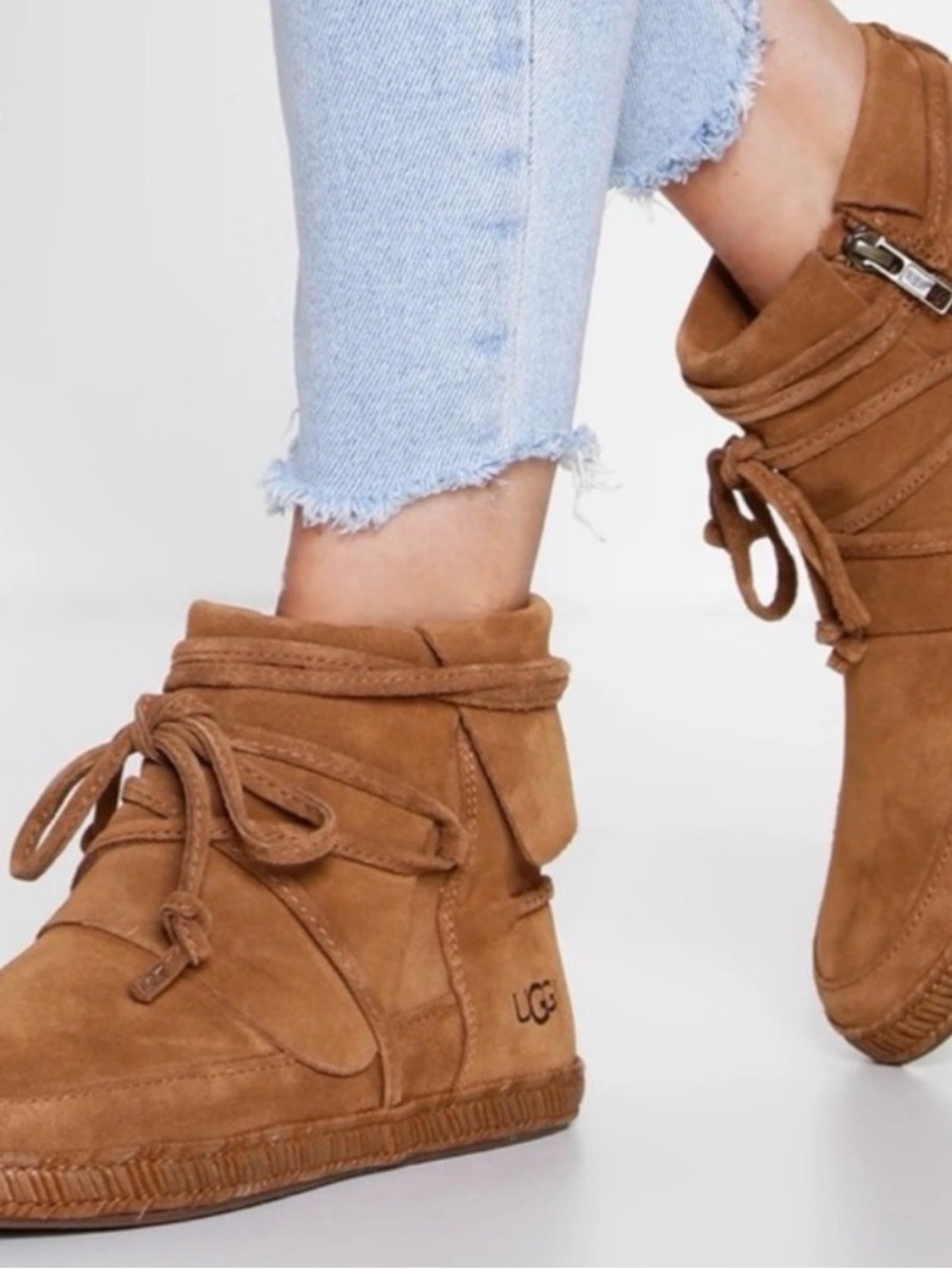 UGG Reid Chestnut Suede Lace-Up Ankle Boots